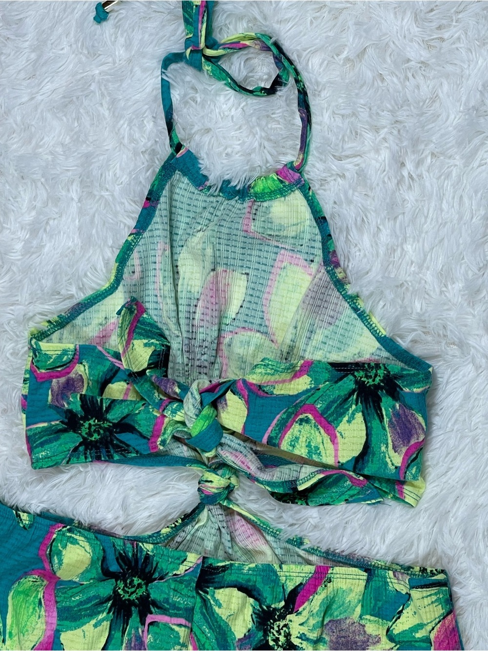 Miken Swim Women’s Tropical Halter Swim Coverup Dress - Teal & Lime Size M NWOT - Picture 6 of 10